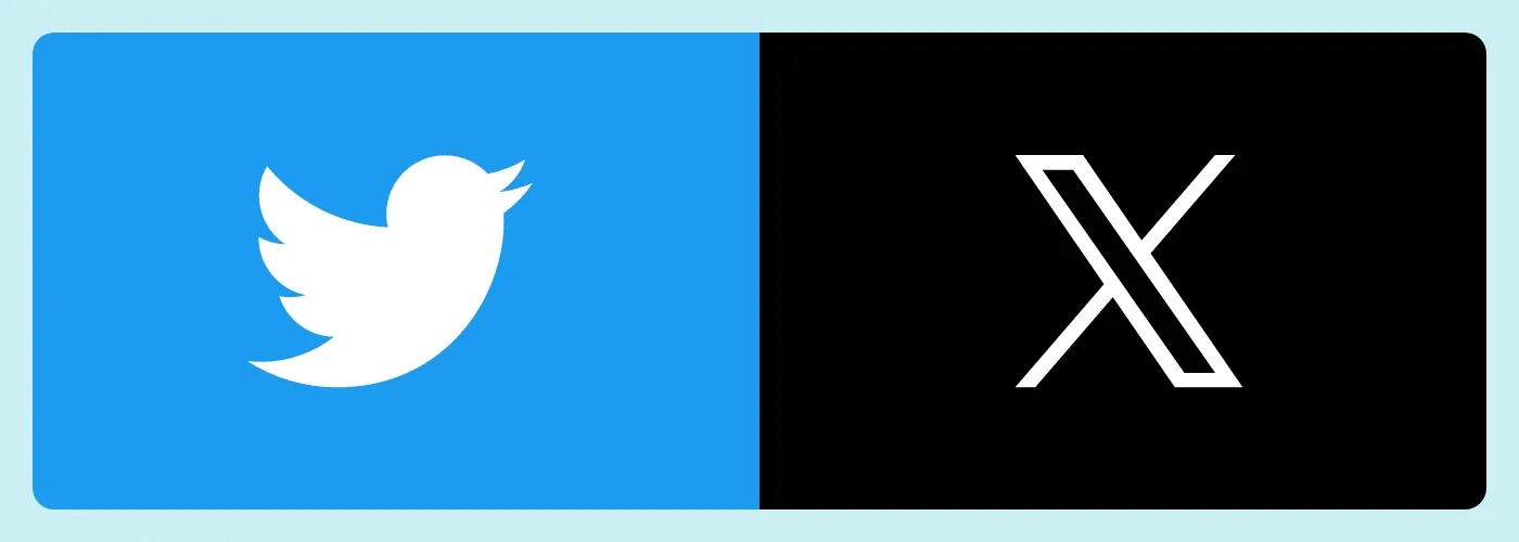 Original Twitter logo next to new X logo