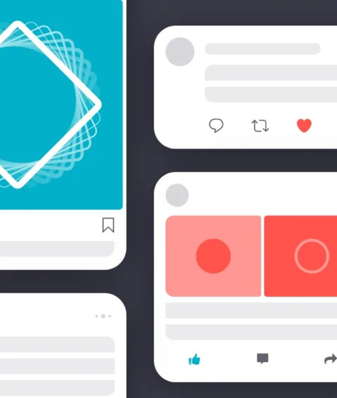 An image of several social media feeds and screens to demonstrate post frequency on social media