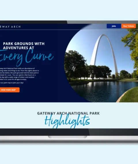 Screengrab of a page of the new Gateway Arch website on an apple laptop.