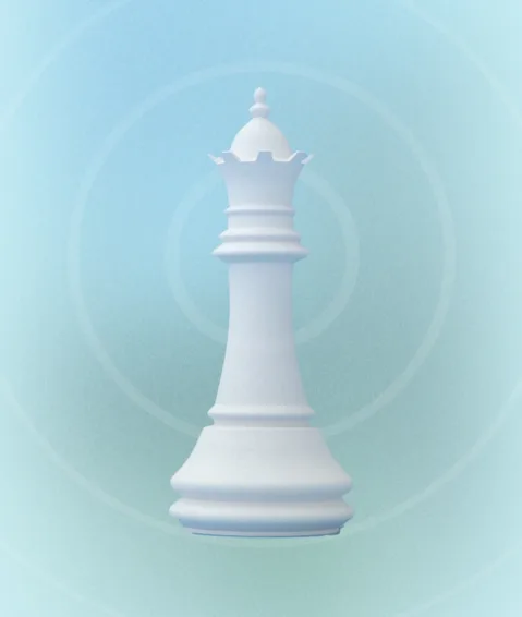 blue background with white echo lines. A white chess piece represents ongoing seo and content strategy in digital marekting