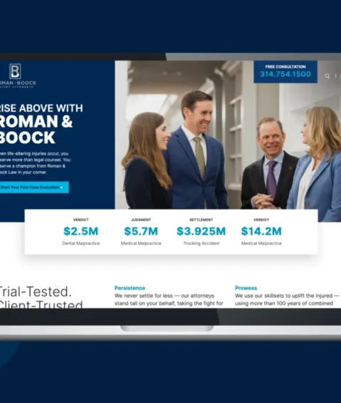 The homepage of Roman & Boock's website created with custom law firm website design services.