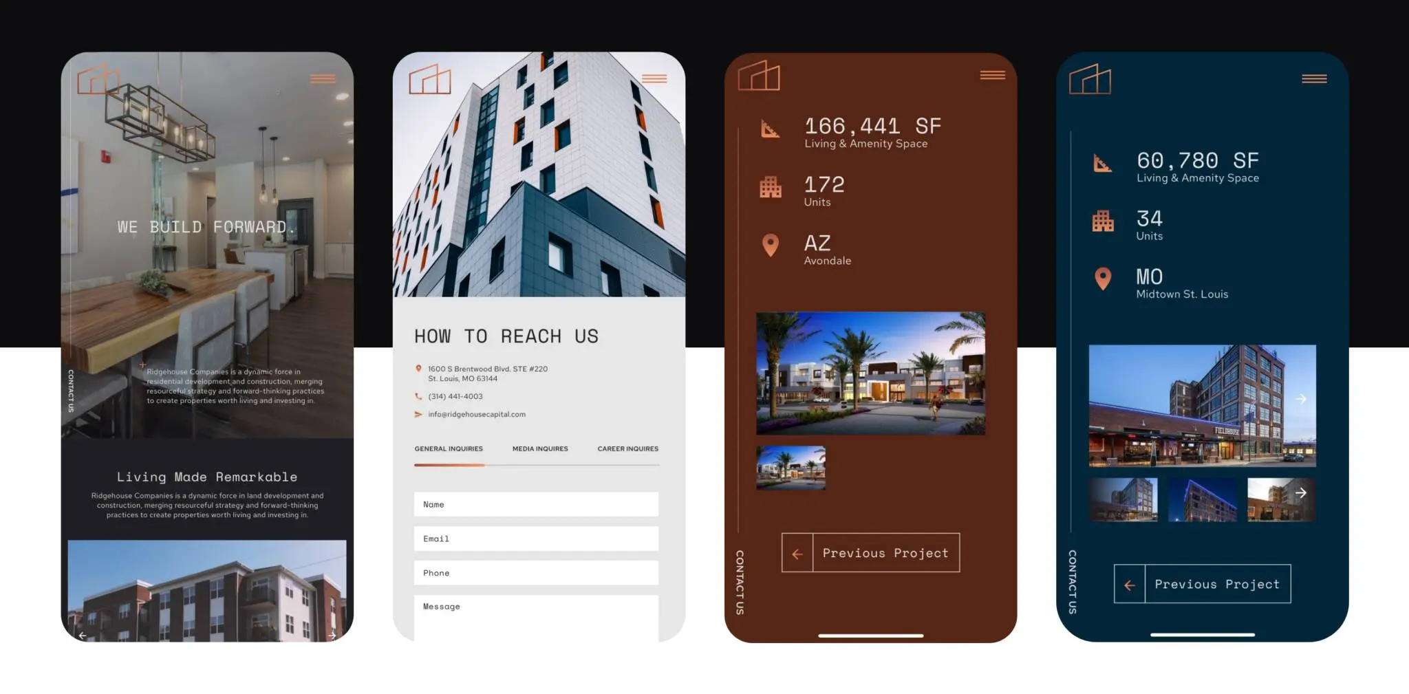 Mobile views of Ridgehouse website