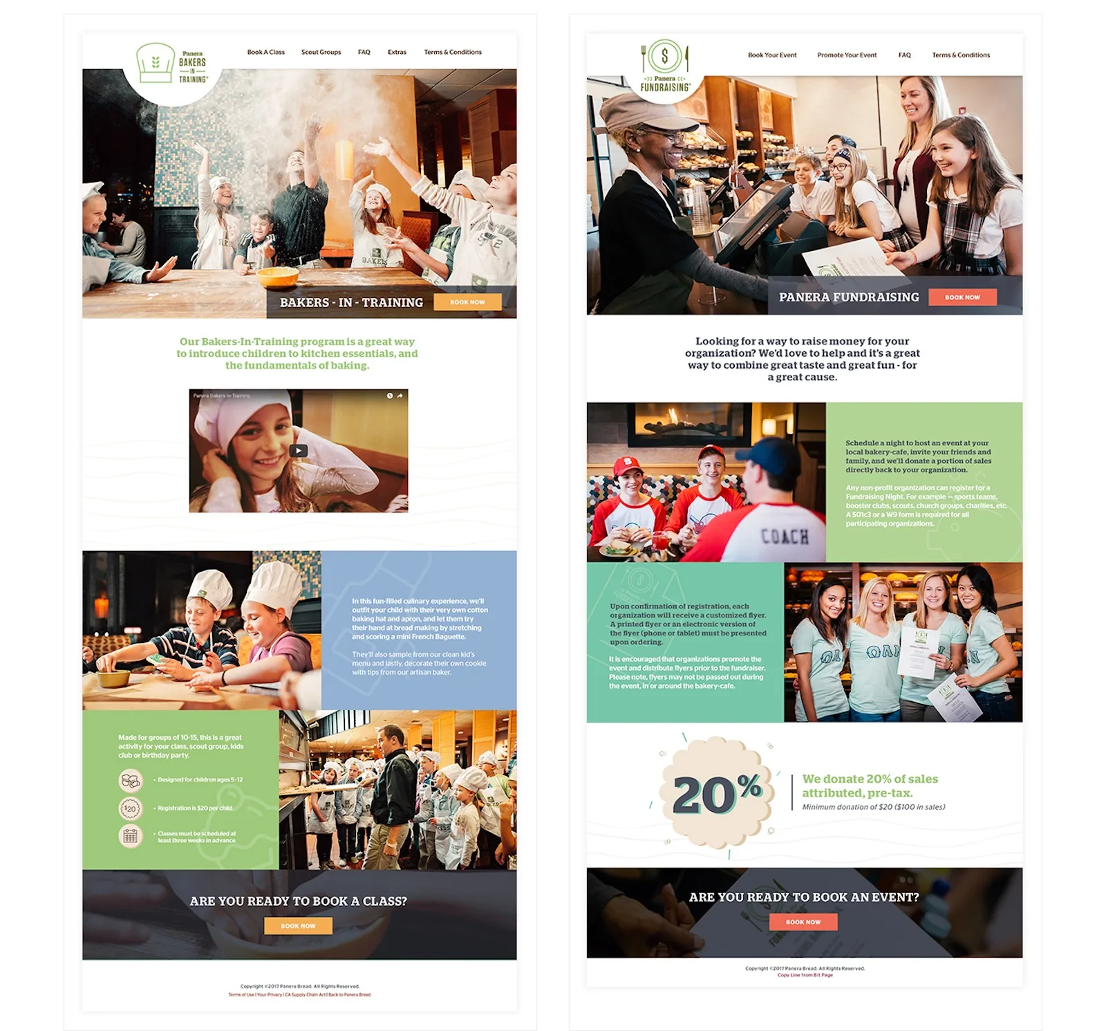 Panera Bread marketing pages promoting Bakers-in-Training classes