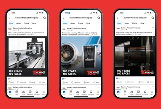 Three mobile views of Sunnen's social media campaign